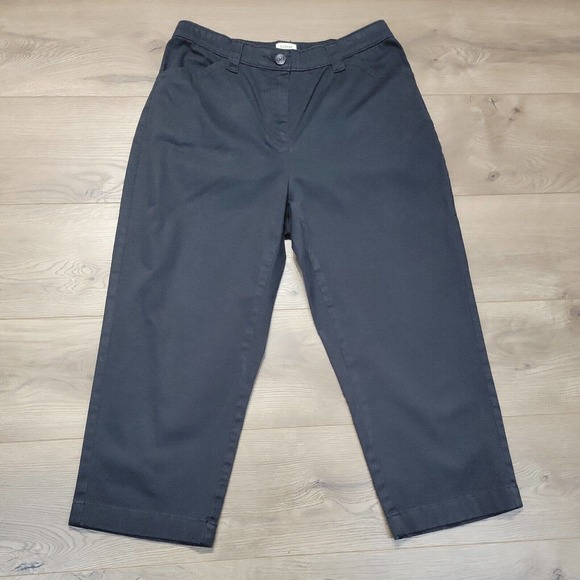 LL Bean Pants Women's 12 Classic Fit Elastic Waist Crop Black Flat Front - Picture 3 of 9